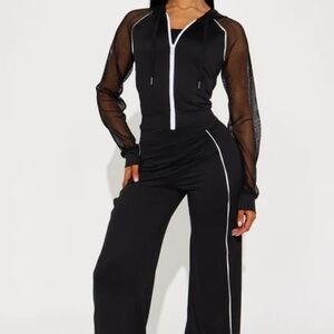 Black Mesh-Sleeve Track Pants & Hoodie Set